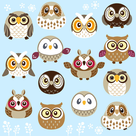 A lot of cute owlsのイラスト素材