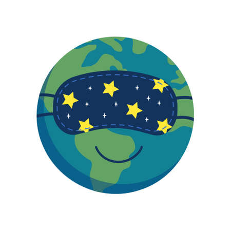 Sleeping planet earth icon in sleep mask. Earth Hour. World Sleep Day. Vector flat illustrationのイラスト素材