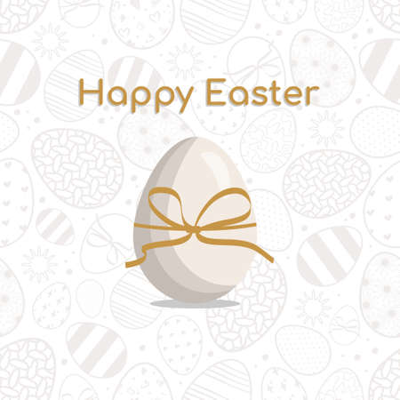 Happy Easter seamless pattern with eggs. The symbol of the Christian Spring Holiday. Festive decoration drawn in black and gold lines with abstract elements on a white background. Vector graphicsのイラスト素材