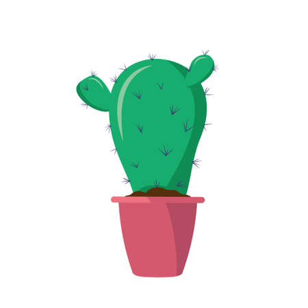 Green cactus in a pink pot. An exotic houseplant. A thorny plant or flower. Vector flat illustrationのイラスト素材