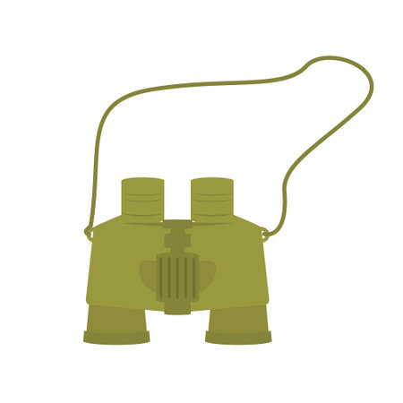 Green binoculars icon for tourism expedition. Item with lenses to see at long distances. Vector illustrationのイラスト素材