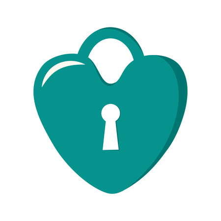 Heart shaped blue lock. Icon and decoration for Valentine day, wedding, holiday. Vector flat illustration isolated on white backgroundのイラスト素材