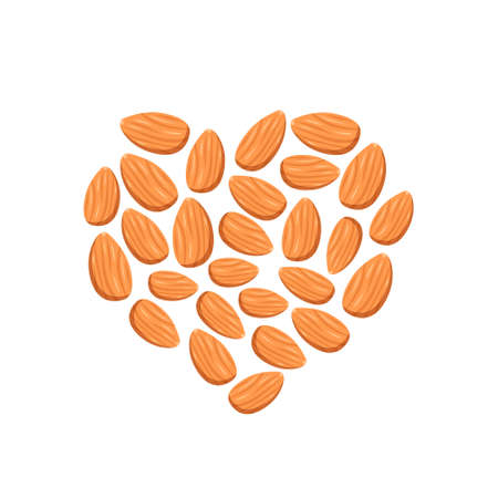 Almond nut icon. Pitted heart. Food for healthy nutrition, dessert, snack. A healthy organic diet. Vector flat illustrationのイラスト素材