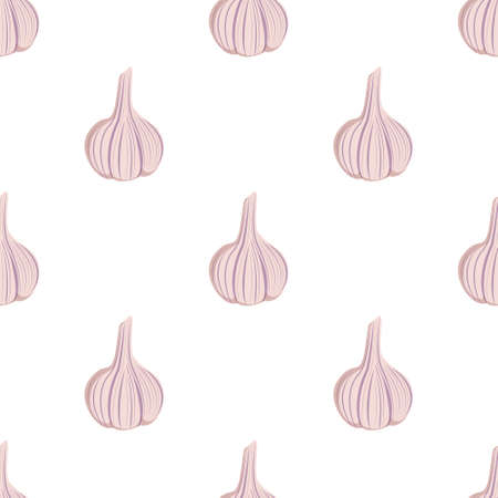 Seamless pattern with garlic. A cute print with spicy vegetables. Background for menu or food design. Vector flat illustrationのイラスト素材