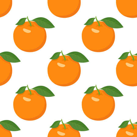 Seamless bright spring and summer pattern with oranges and slices on a white background. A set of citrus fruits for a healthy lifestyle. Vector flat illustration of healthy foodのイラスト素材