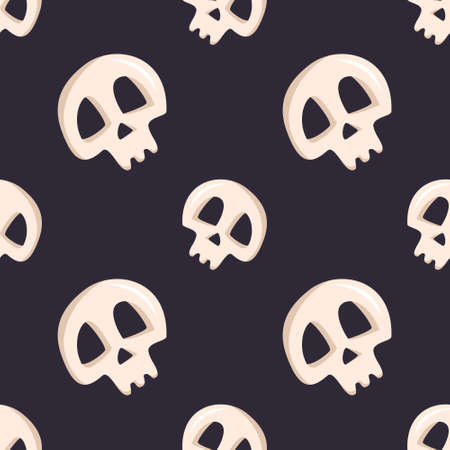 Bright seamless pattern with skulls and crossbones on a dark background. Fashion print for kids party, holiday, halloween, textile and designのイラスト素材
