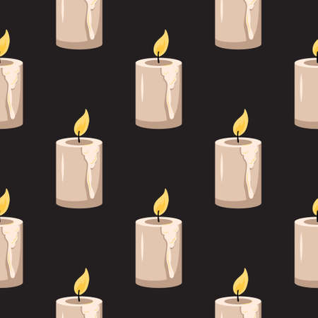 Seamless pattern with candles on a black background. Halloween print and party decorationのイラスト素材