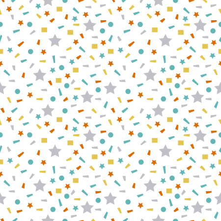 Abstract seamless pattern with squares, stars, lines and other elements. Cute print with trendy color. Suitable for textiles, wrapping paper and various designsのイラスト素材