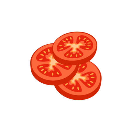 Tomato sliced into circles. Red vegetable slices, harvest for making tomato paste or salad. Food product for healthy eatingのイラスト素材