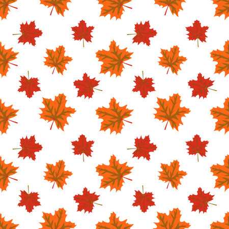 Autumn pattern with orange maple leaves. Bright fall printのイラスト素材