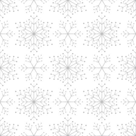 Seamless pattern with silver snowflakes on white background. Festive winter traditional decoration for New Year, Christmas, holidays and design. Ornament of simple line repeat snow flakeのイラスト素材