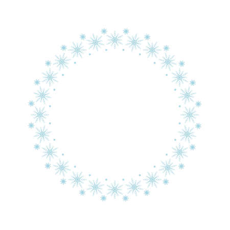 Round frame from snowflakes. Festive decoration for Christmas and New Year. Wreath with winter pattern.のイラスト素材