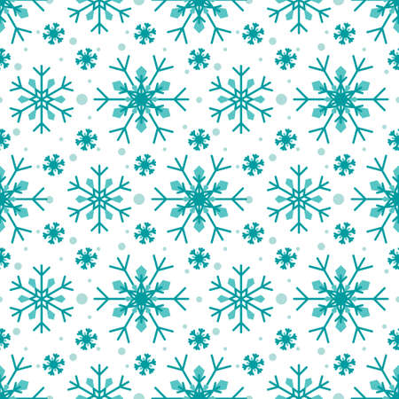 Seamless pattern with blue snowflakes on white background. Festive winter traditional decoration for New Year, Christmas, holidays and design. Ornament of simple line repeat snow flakeのイラスト素材