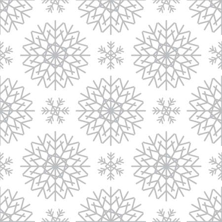 Seamless pattern with silver snowflakes on white background. Festive winter traditional decoration for New Year, Christmas, holidays and design. Ornament of simple line repeat snow flakeのイラスト素材