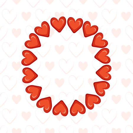 Letter O from red hearts on seamless pattern with love symbol. Festive font or decoration for valentine day, wedding, holiday and designのイラスト素材