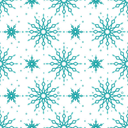 Seamless pattern with blue snowflakes on white background. Festive winter traditional decoration for New Year, Christmas, holidays and design. Ornament of simple line repeat snow flakeのイラスト素材