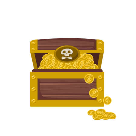 Pirate treasure chest with gold coins. Icon for children design and gamesのイラスト素材
