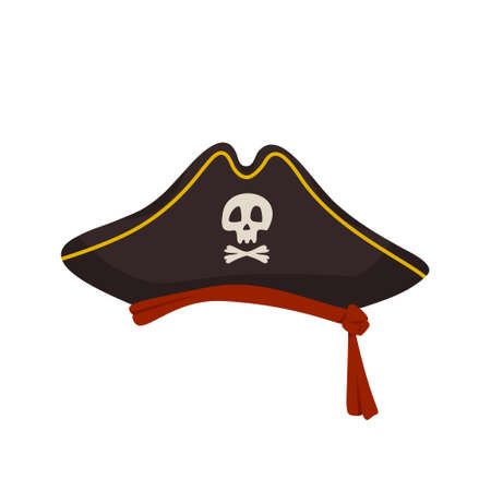 Pirate cocked hat with skull and crossbones. Festive headdress for masquerade, carnival or holidayのイラスト素材