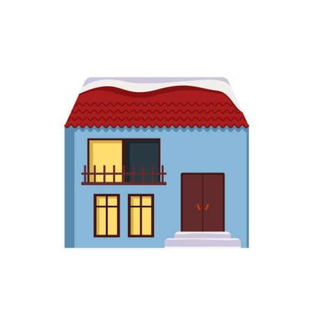 Bright decorative winter house in snow. Merry festive decorations for new year and Christmas. Winter and holidays elementのイラスト素材