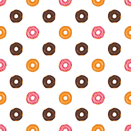 Seamless pattern from glazed donuts. Print from sweet pastries for birthday, holiday and party. Vector flat illustration of dessert and foodのイラスト素材