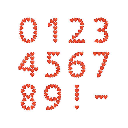 Numbers from red hearts, love symbol. Festive font or decoration for valentine day, wedding, holiday and designのイラスト素材