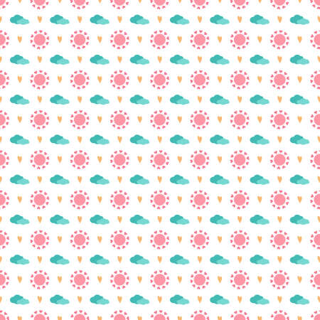 Cute simple seamless pattern with sun, cloud and heart. Children print for textiles, wrapping paper and design. Vector flat illustrationのイラスト素材