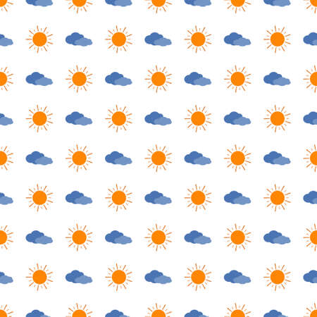 Cute simple seamless pattern with sun and cloud. Children print for textiles, wrapping paper and design. Vector flat illustrationのイラスト素材