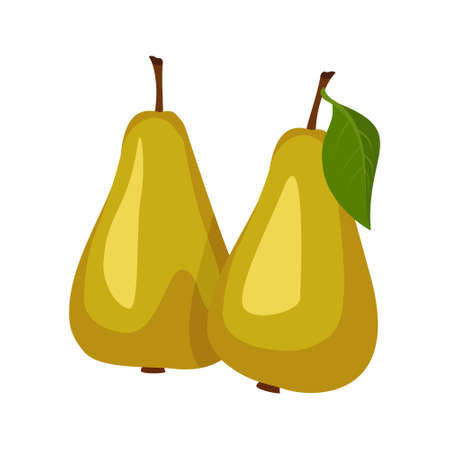 Yellow pear icon. Whole healthy fruits with leaf. Sweet food for diet. Vector flat illustrationのイラスト素材
