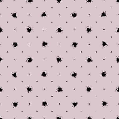 Festive decoration for Valentine Day. Cute simple line print. Seamless pink pattern with hand drawn hearts. Vector flat illustration for wrapping paper, textile and designのイラスト素材