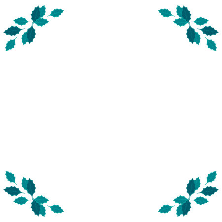 Christmas frame of woven branches and blue holly leaves. Festive decoration wreath for the New Year and interior decor. Vector flat illustrationのイラスト素材