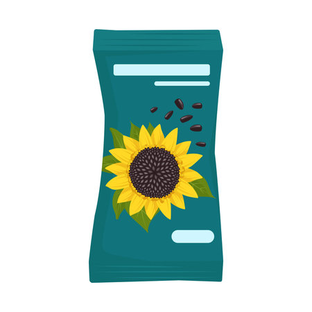 Pack of black sunflower seeds in peel. Fatty healthy food, delicious snacks, cooking nuts. Vector flat illustrationのイラスト素材