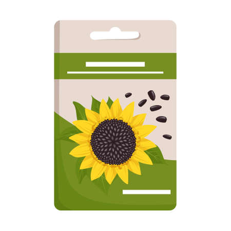 Pack of black seeds in shell for planting crop. Fatty healthy food, delicious snacks, cooking nuts. Vector flat illustrationのイラスト素材