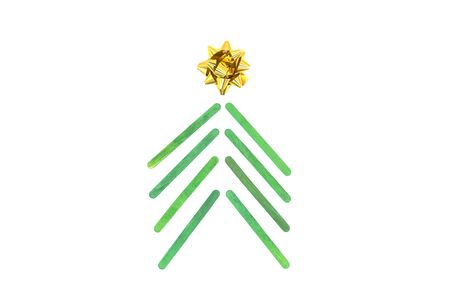 Christmas tree made of wooden green sticks. Flatlay, top viewの写真素材