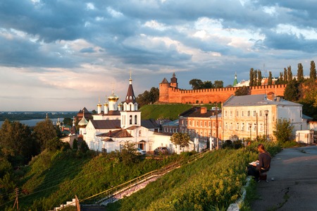 NIZHNY NOVGOROD, RUSSIA- AUGUST 05, 2017: View of the Church Of Elijah The Prophet on the background of the Kremlin, Nizhny Novgorod, Russiaのeditorial素材
