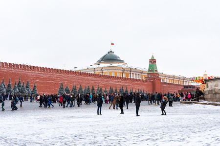 Moscow, Russia - January 5, 2018: People are walking on Red Square during the winter holidays in Moscow, Russia.のeditorial素材