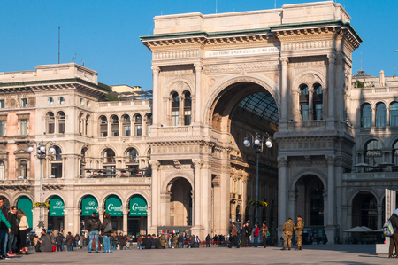MILAN, ITALY - NOVEMBER 10, 2016: Vittorio Emanuele Gallery and Piazza del Duomo in Milan, Italy.のeditorial素材