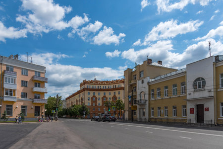 SMOLENSK, RUSSIA - JUNE 11, 2018: Dzerzhinsky Street in the center of Smolensk on a summer sunny day, Russiaのeditorial素材
