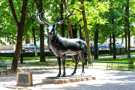 SMOLENSK, RUSSIA - JUNE 11, 2018: Sculpture of the bronze deer,author Richard Freese. Blonie Garden is a park in the center of Smolensk, one of the sights of the cityのeditorial素材