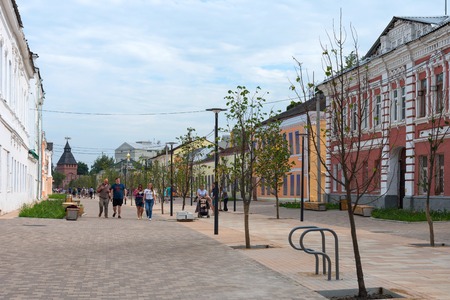 Tula, Russia - July 28,2018: Metalistov street - pedestrian street in Tula after reconstruction, one of the oldest in the city.Tula, Russiaのeditorial素材