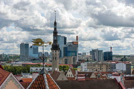 Tallinn, Estonia - August 27, 2018: Aerial panoramic cityscape beautiful view of Old Town in Tallinn in summer, Estoniaのeditorial素材