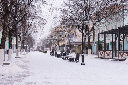 Ryazan, Russia - January 20, 2018: Pedestrian Pochtovaya street in the New Year and Christmas...