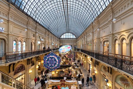 MOSCOW, RUSSIA - NOVEMBER 24, 2018: New Years and Christmas decoration of the GUM in Moscow, Russia.のeditorial素材