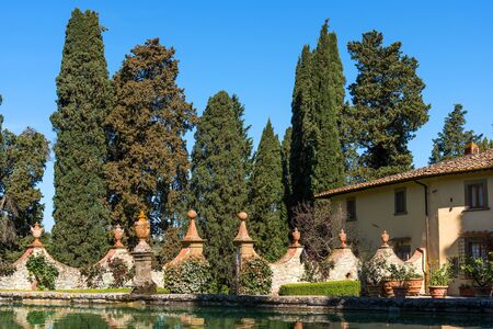 Chianti Region, Italy - April 20, 2018: The Castle of Verrazzano in Greve in Chianti, in the heart of the Chianti Classico area, between Florence and Siena. Italy.のeditorial素材