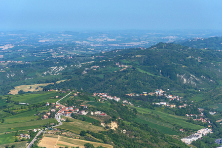 Summer panorama Republic of San Marino. Amazing view of modern residential area.の写真素材
