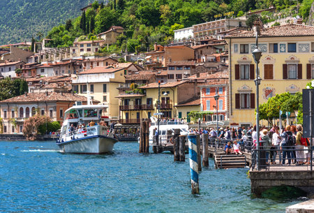 Limone sul Garda, Italy - April 30,2018: Picturesque view of Limone sul Garda, Lake Garda, Italy.のeditorial素材