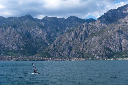 Panorama of the gorgeous Lake Garda, Italy.の写真素材