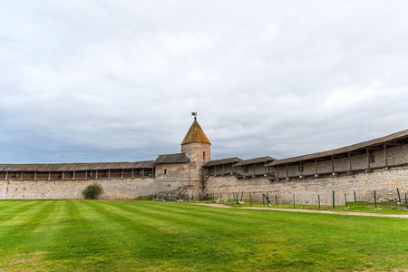 The Pskov Kremlin (Pskov Krom) in summer. The view inside the Kremlin. the fortress walls in summer.のeditorial素材