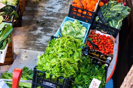Venice, Italy - December 29, 2018: Small farmers market in Venice, Italy.のeditorial素材