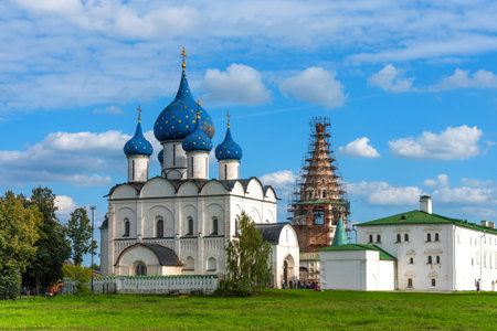Suzdal, Russia - August, 24 2019: Panoramic view of The Suzdal Kremlin in Suzdal, Russia. The Cathedral of the Nativity of the Theotokos in Suzdal, Russia. Oldest Russian town. The Golden Ring of Russia. World Heritage Site - UNESCOのeditorial素材
