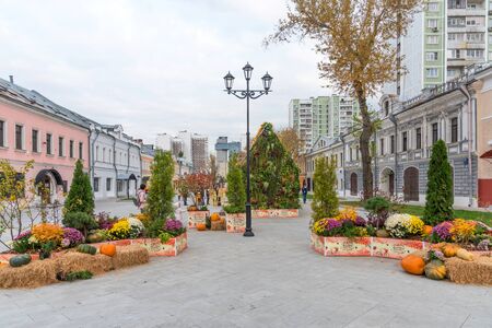 Moscow, Russia - October, 5 2019: Shkolnaya street during the festival Golden Autumn in Moscow. Shkolnaya street in the center of Moscow after reconstruction.のeditorial素材